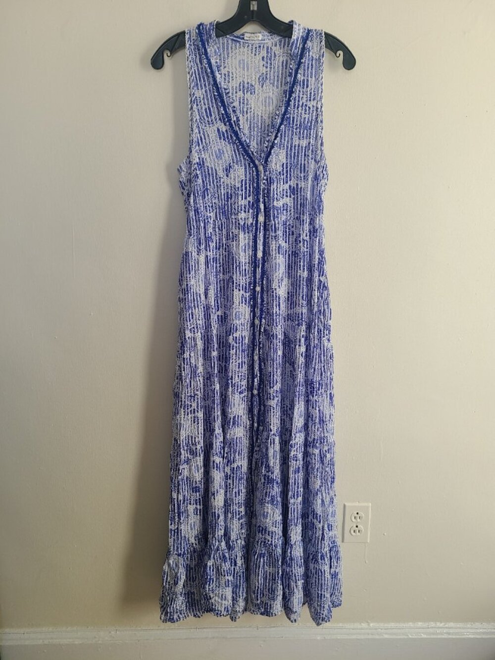 Poupette St. Barth Nana V-neck Maxi Dress Blue Begonia Floral size L